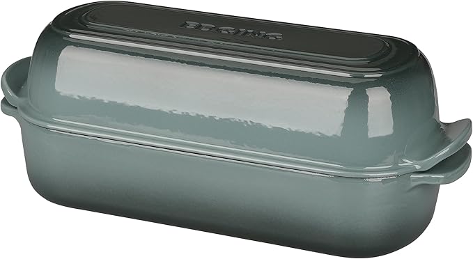 EDGING CASTING Enameled Cast Iron Loaf Pan with Lid, Bread pan, Dutch Oven Bread pan for Homemade Sourdough Bread Baking, 12.5x5.5 inch, 5qt, Slateblue