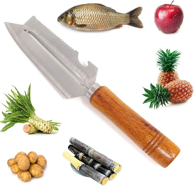 Honbay Sharp Multifunctional Stainless Steel Wooden Handle Knife Fruits Peeler Vegetables Knife Fish Scales Scraper Bottle Opener