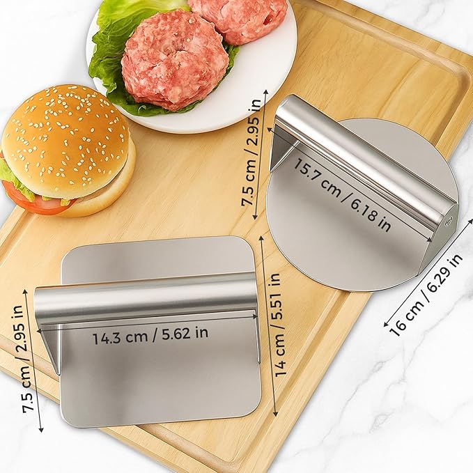 5.5 Inch Stainless Steel Burger Press, 2025 Upgraded Non-Stick Hamburger Smasher Tool & Grill Press, Barbecue Grilling Accessories for Grill, Griddle, Bacon & Sandwich, Dishwasher Safe (Round)