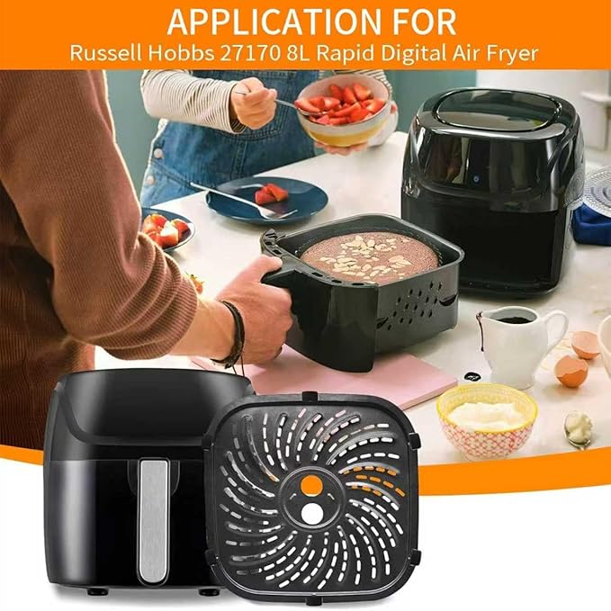 GWYXC Air Fryer Grill Pan for PowerXL Vortex Pro 8 QT Air Fryer, Oval Nonstick 10''*10''Air Fryer Accessories Replacement Part Tray Basket Grill Plate Crisper Plate with Rubber Bumpers,Dishwasher Safe
