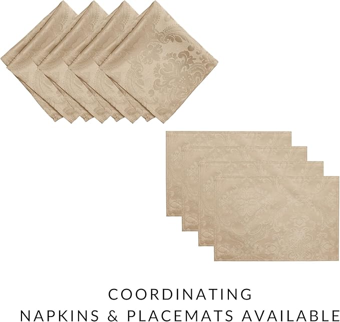 Elrene Home Fashions Caiden Elegance Damask Waterproof, Stain & Wrinkle Resistant Fabric Napkins (Set of 4), 17" x 17", Taupe