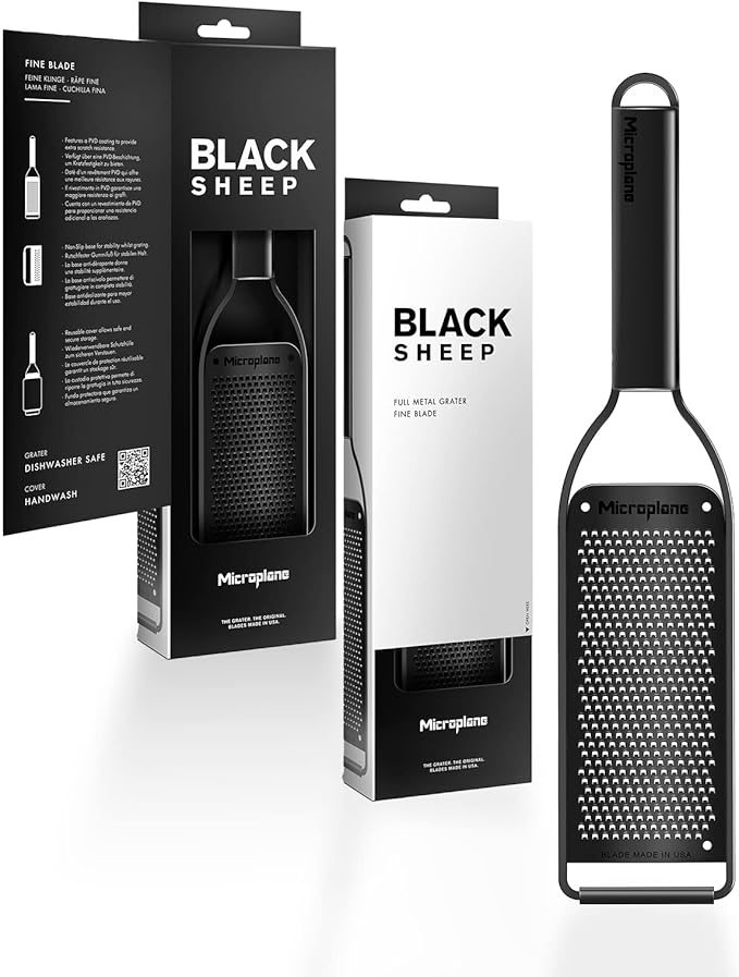 Microplane Kitchen Grater Fine with a Stainless-Steel Blade - Made in USA, for Parmesan, Citrus Fruits, Garlic, Chili and Hard Spices from The Black Sheep Series