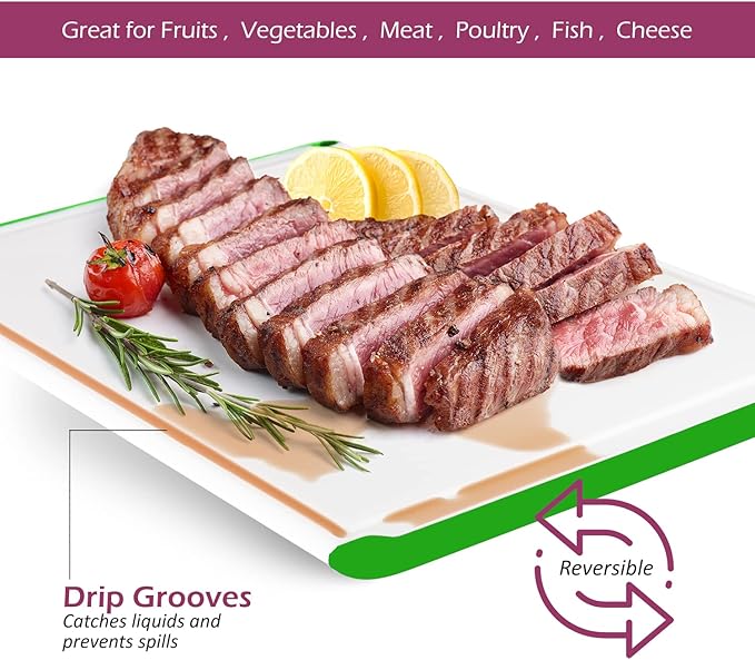 Large Cutting Board for Kitchen - Dishwasher Safe Plastic Chopping Board with Non-Slip Grip, Deep Juice Groove & Easy-Grip Handles - Thick Durable Cutting Board for Meat, Vegetables & Meal Prep