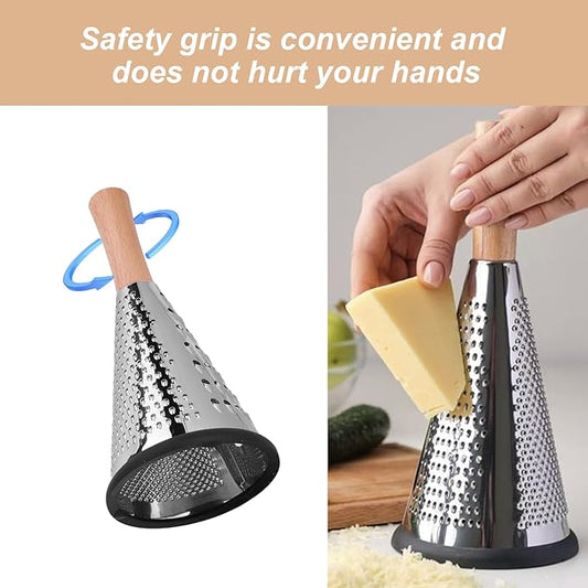 Cone Cheese Grater, 9.6 Inch Stainless Steel Grater and Zester Multifunction Graters with Wood Handle Parmesan Shaver for Cheese, Vegetables, Kitchen Use, 11×11×25.4CM