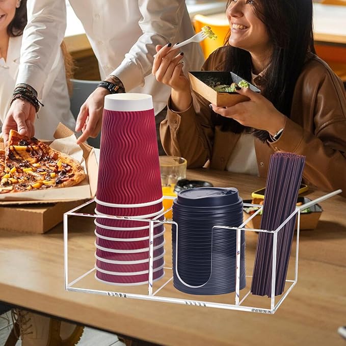Coffee Bar Accessories and Organizer, Disposable Cup Holder for Countertop, Acrylic Storage and Organization for Cup Lid Stirrers Pod, Farmhouse Table Decor