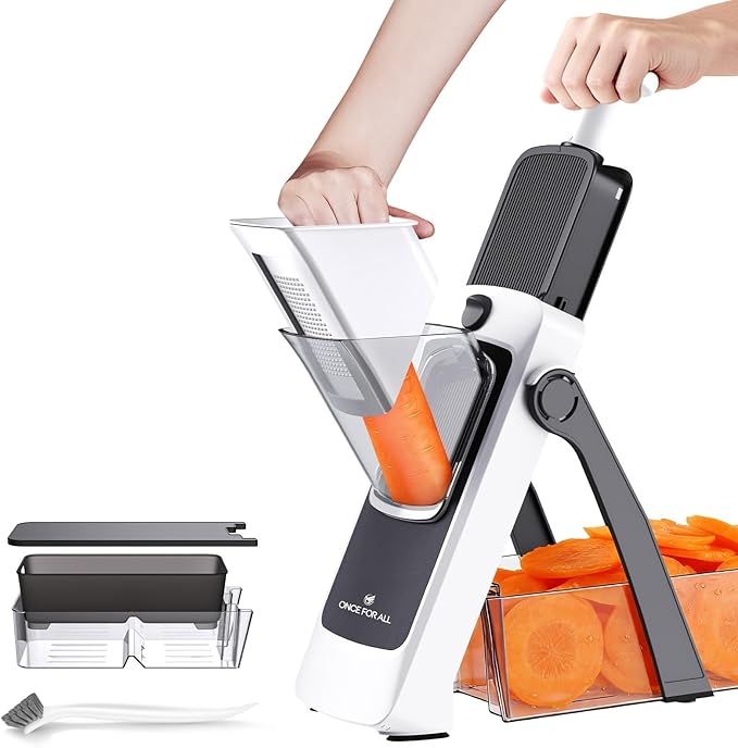 ONCE FOR ALL 4th Gen Safe Mandoline Slicer For Kitchen, AdjustableThickness 0.1-8 mm Professional Vegetable Slicer For Food, Fruit Slices, Potato Chips, Fast Meal Prep