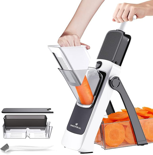 ONCE FOR ALL 4th Gen Safe Mandoline Slicer For Kitchen, AdjustableThickness 0.1-8 mm Professional Vegetable Slicer For Food, Fruit Slices, Potato Chips, Fast Meal Prep