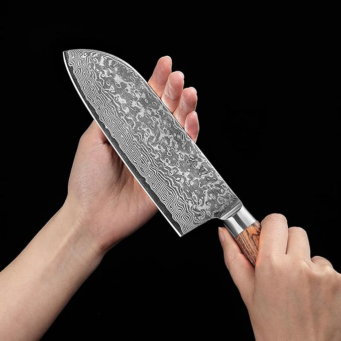 Wakoli EDIB Pro Premium Big Santoku Knife – Japanese Style Kitchen Knife | 6.7-Inch Genuine Damascus Steel Blade with VG10 Core | Ergonomic Pakkawood Handle | Professional Chef Knife in Gift Box