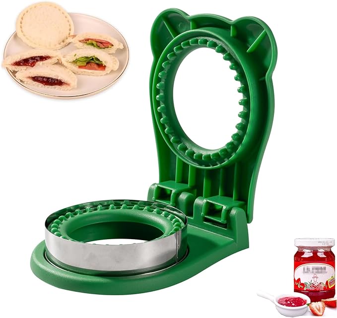 Uncrustable Sandwich Maker,Sandwiches Pocket Circle Shape 3.7Inch Sandwich Cutter and Sealer,Sandwich Cutter for Kids Breakfast and lunchboxes (Green)