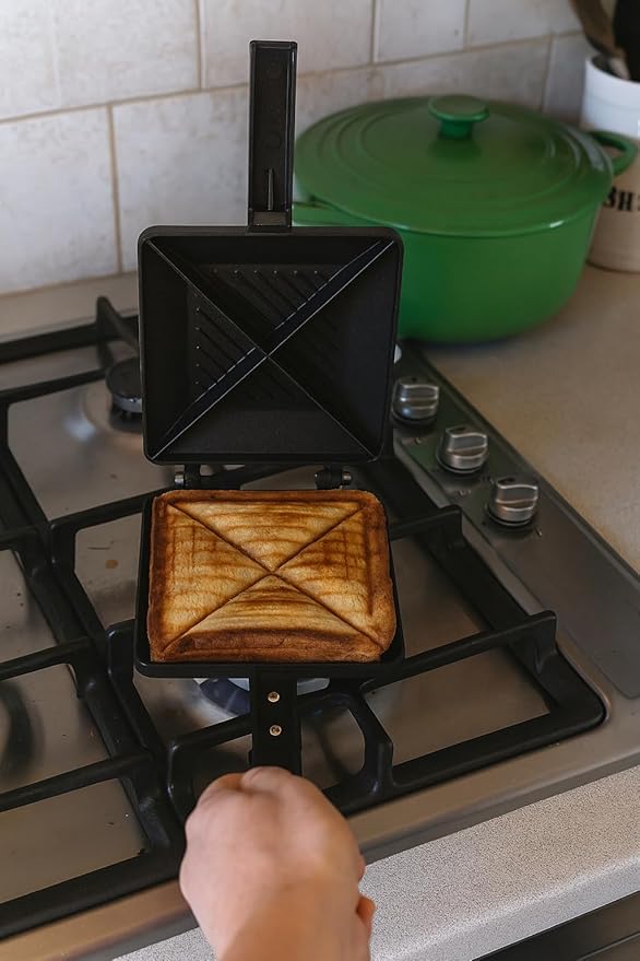 Sandwich Maker Gas Stove Top Non-Stick Four Slice Toaster Panini Maker Aluminum Plates Hot Sandwich Maker 4 Cut Flip Pan Frying Pan