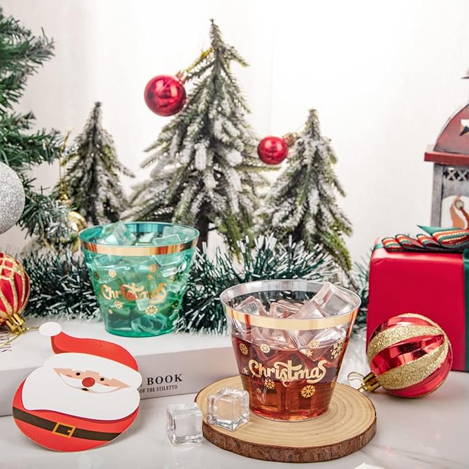 WELLIFE 60Pcs 9oz Christmas Party Cups, Christmas Cups Disposable, Includes 20 Each of Three Color Plastic Cups for Xmas