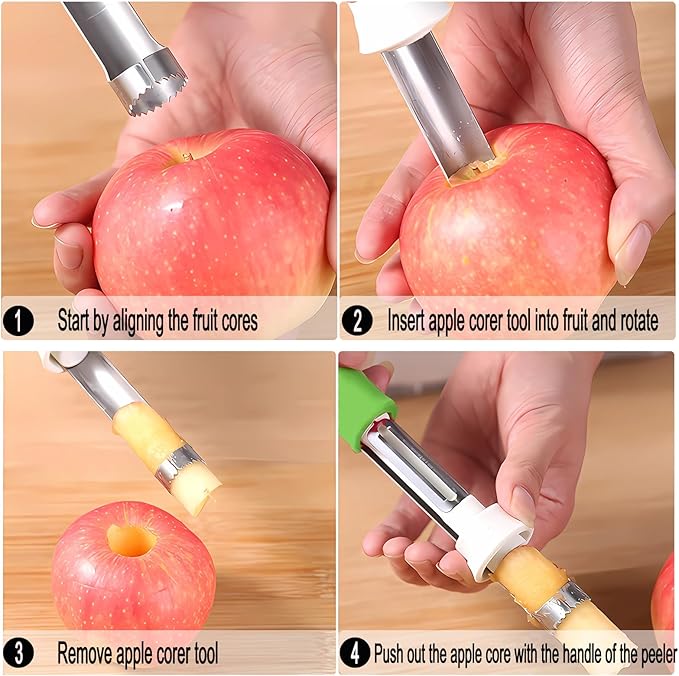 2 in 1 Apple Core Removal, Apple Peeler and Corer Tool, Stainless Steel Kitchen Core Removal Tool,Fruit Corer for Cored Apples, Pears, Bell Peppers, Cakes
