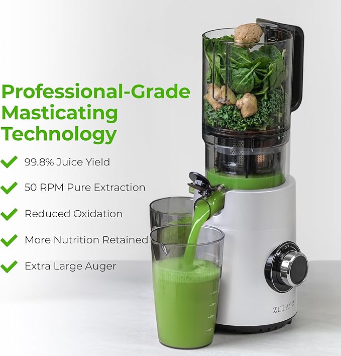 Zulay Cold Press Juicer, 5.5" Chute, Slow Masticating Juicer Machine for High Juice Yield, Easy to Clean Stainless Steel Blades for juicing Whole Fruits & Vegetables "extractor de jugos y vegetales"
