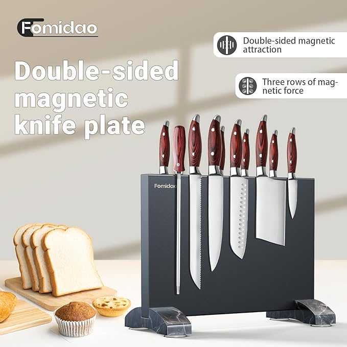 Magnetic Knife Holder Block,Black Magnetic Knife Stand for Kitchen Counter Top,Double Sided Stainless Steel Knife Storage,Strong Magnet Knife Rack
