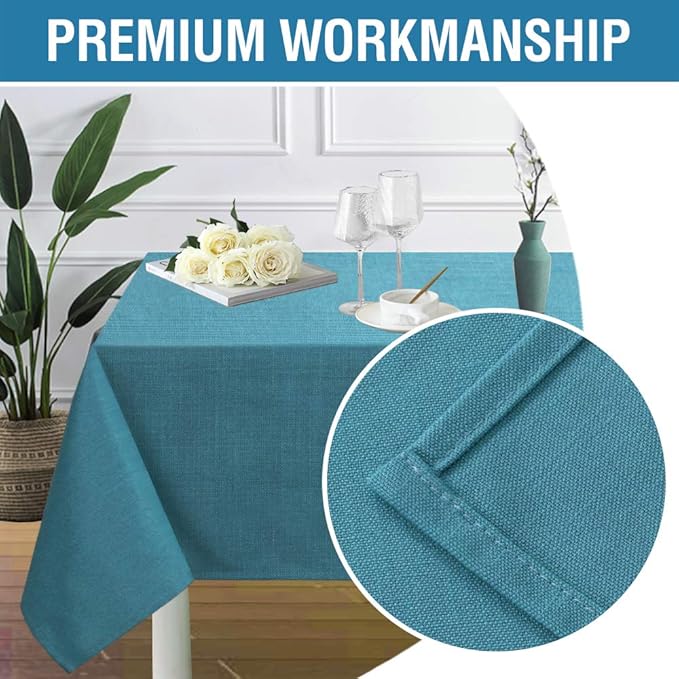 H.VERSAILTEX Linen Textured Table Cloths 54 x 54 Inch Premium Solid Tablecloth Spill-Proof Waterproof Table Cover for Dining Buffet Feature Extra Soft and Thick Fabric Wrinkle Free, Teal