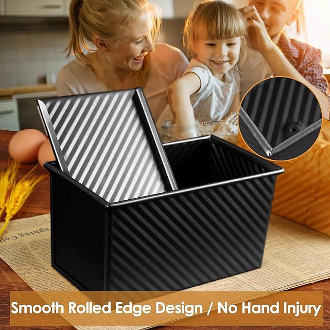 Spmarkt 2pack 1LB Black Pullman Loaf Pan with Lid, Non-Stick Sandwich Bread Loaf Pan, Easy Release Bread Pan with Lid for Homemade Bread