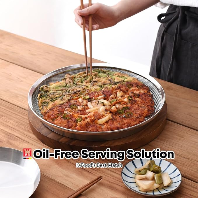 Stainless Steel Mesh Tray Set with Drip Pan, Air Fryer Basket and Tray, Kitchen Colander, Vegetable and Fruit Strainer, Food Filter, BBQ Prep Tool, Fruit Serving Dishes (9.84 inch)