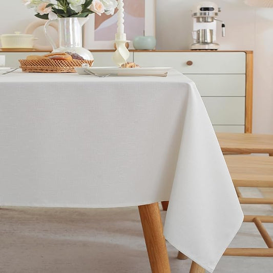 Alsoo Textured Table Cloth for Square Tables 60×60 Inch Waterproof Linen Table Cloth Spill Proof and Wrinkle Free Table Cover for Dining Table,Farmhouse Kitchen, Parties and Holidays,White