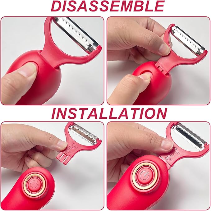 Electric Potato Peeler, Handheld Electric Vegetables and Fruit Peeler 3-in-1 Pro Set, USB Rechargeable Kitchen Gadgets for Apples, Potato, Carrots, Cucumber (Red)