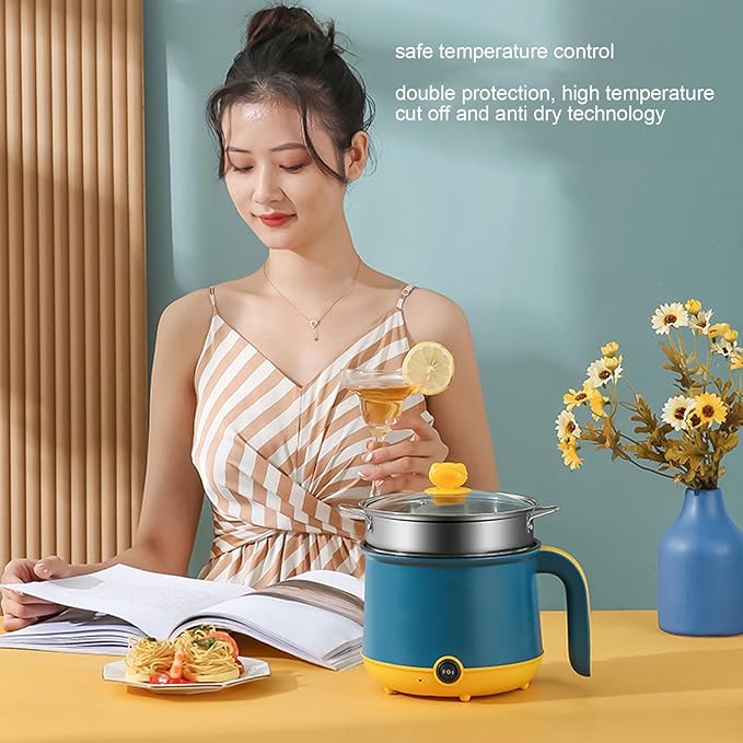 Electric Cooking Pot 1.8L Stainless Steel Clear Lid Electric Cooker (US Plug 110V)