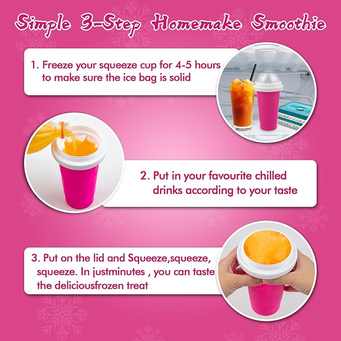 3PCS Slushie Maker Cup - DIY Magic Quick Frozen Smoothies Cups for Homemade Milk Shake Ice Cream Maker, Portable Cooling Cup, Double Layer Squeeze Slushy Maker Cup, Birthday Gifts for Kids Family