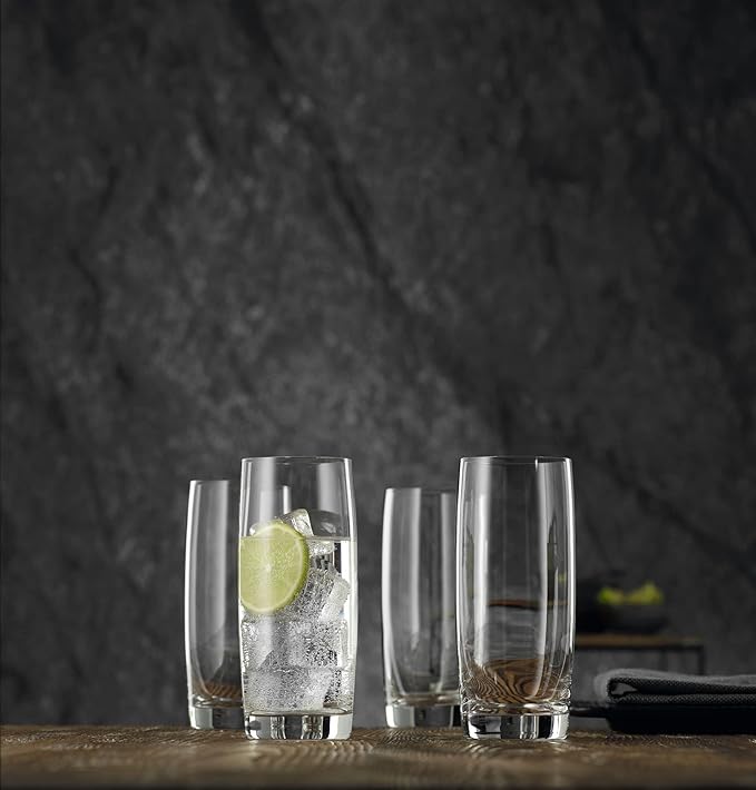 Nachtmann Vivendi 14 oz Long Drink Glasses – 4-Piece Lead-Free Clear Crystal Glassware for Water, Juice, Cocktails, Iced Tea & Cold Drinks, Stylish Barware for Entertaining & Dining