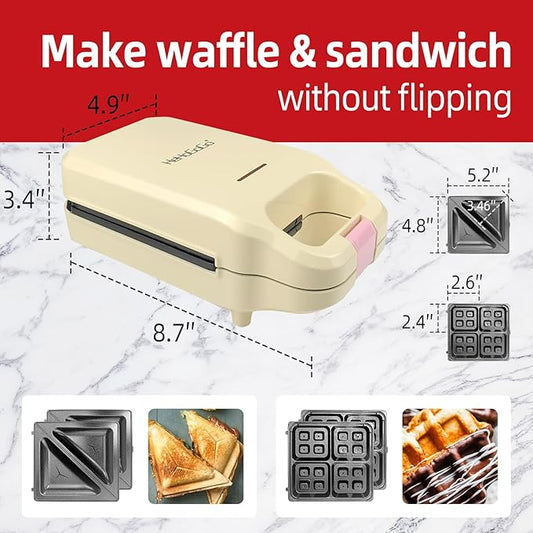 Waffle Maker Electric Sandwich Maker 2 in 1 with Non Stick Removable Plates