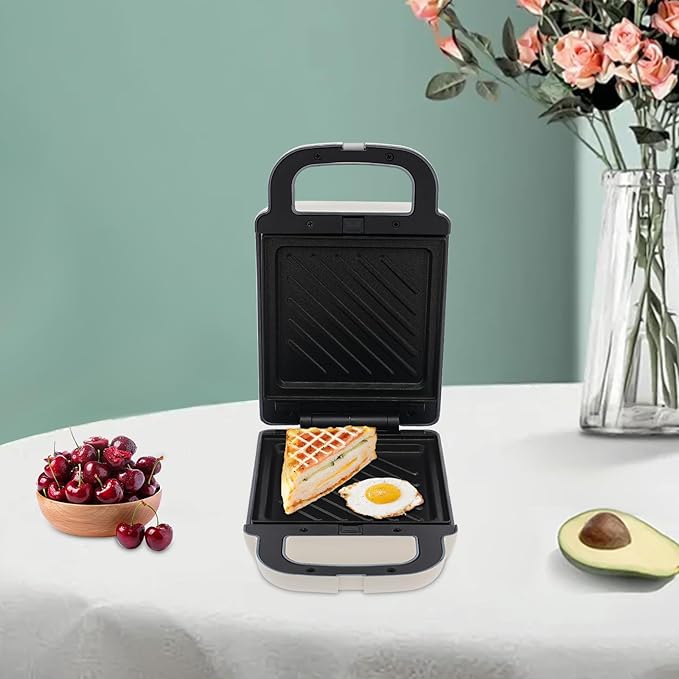 Electric Portable Sandwich Maker, Waffle Breakfast Machine & Panini Presses, Perfect for Cooking Grilled Cheese, Tuna Melts, Burgers, Steaks and Snacks (White)