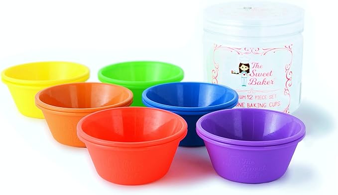 The Sweet Baker | Professional Silicone Baking Cups | Premium 12 Piece Set | Reusable Cupcake Muffin Pans | BPA Free