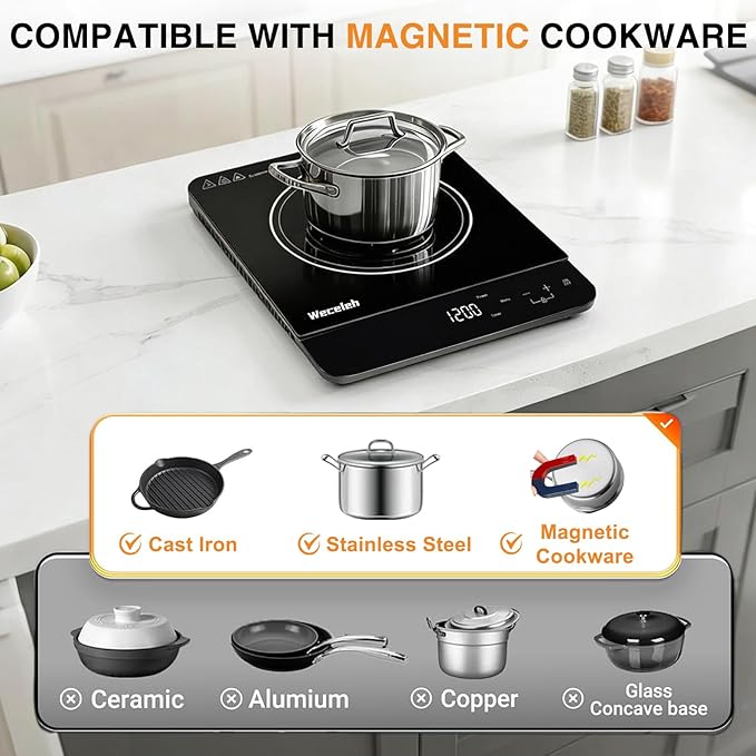 Portable Induction Cooktop Ultra-Thin, Single Burner Induction cooktop, 11 Power Levels, 3h Timer & Child Safety Lock, Low Noise, for Kitchen RV Apartment Countertop, 110-120V, black