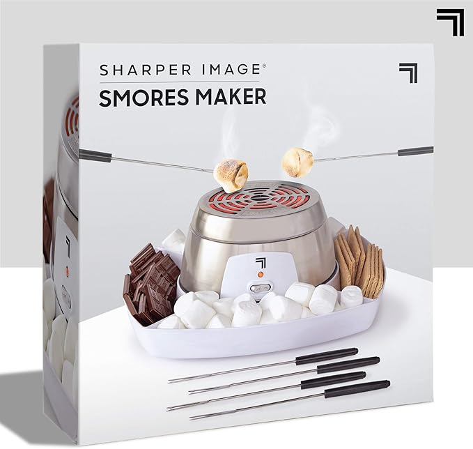 Sharper Image Electric Tabletop S'mores Maker for Indoors, 6-Piece Set, Includes 4 Skewers & 4 Serving Compartments, Easy Cleaning & Storage, Tabletop Marshmallow Roaster, Family Fun For Kids Adults