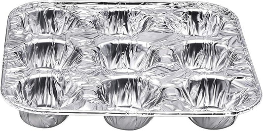 9-Cavity Mini Cupcake and Muffin Pans | Disposable Aluminium Baking Pans | Use for Baking Mini Muffin, Cupcake, Cake | For Weddings, Parties, Birthdays, Gatherings (48 Pack)