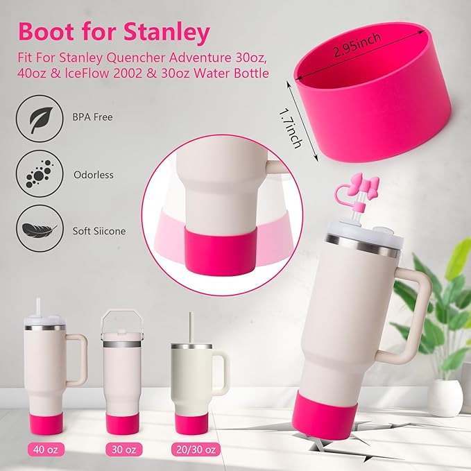 Stanley Cup Accessories Set I Water Bottle Handle Strap, Silicone Cup Boot, Lipstick Holder, Keychain Charms & Handle Charms,Straw Topper Accessories for Stanley Cups 40oz/30oz
