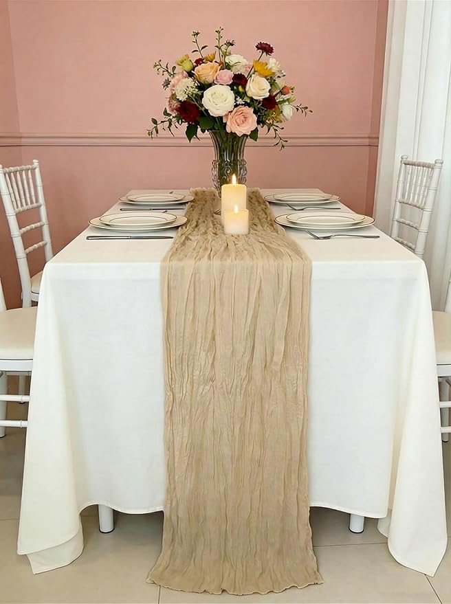 3 Pack Beige Cheesecloth Table Runner -17×120 Inch Gauze 10 FT Long Cheese Cloth Table Runners for Bridal Wedding Party Baby Shower Holiday Birthday Home Easter Decor (Beige, 3PC)