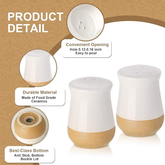 Hasense Salt and Pepper Shakers, Ceramic Salt Shaker set of 2, Cute Spice Sugar Shaker for Countertop, Farmhouse Salt Pepper Container Set for Home Kitchen Wedding Decor, 2 Piece(White)