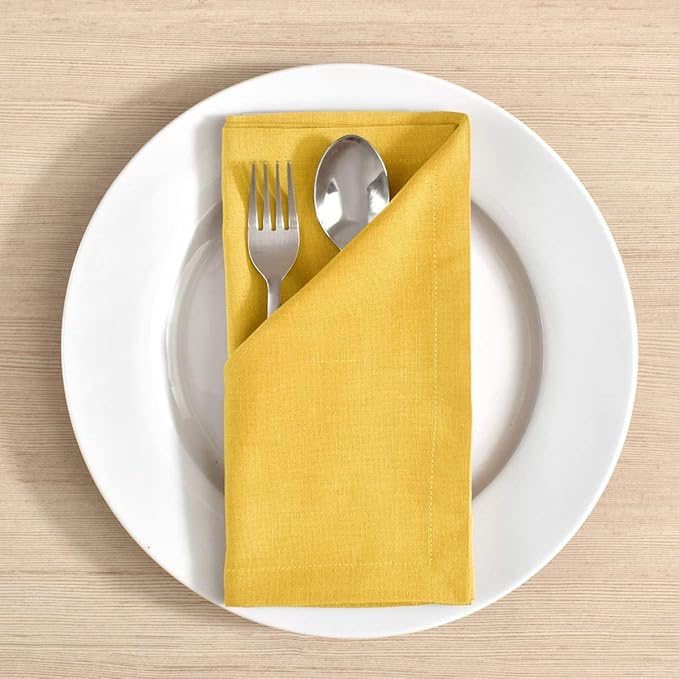 Fingercraft Cloth Napkins Set of 12, Cotton Linen Blend, Premium Quality, Mitered Corners for Every Day Use Christmas Napkins Cloth, Pre Shrunk and Good Absorbency 18x18 inch Gold