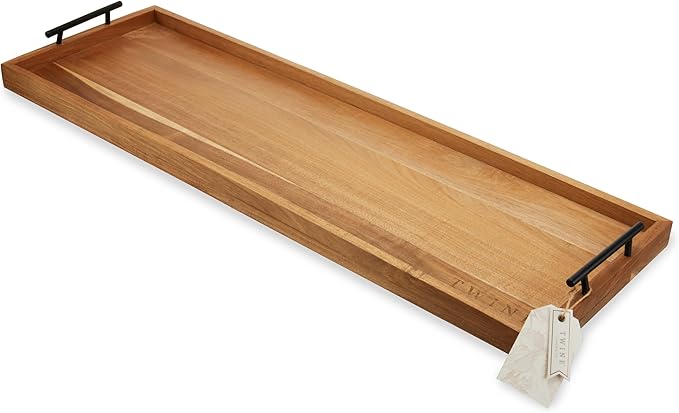 Twine Modern Manor Longboard Cheese Platter with Handles, Rectangular Cheese Board and Home Decor Tray, Dining Table Accessories Acacia Wood Set of 1