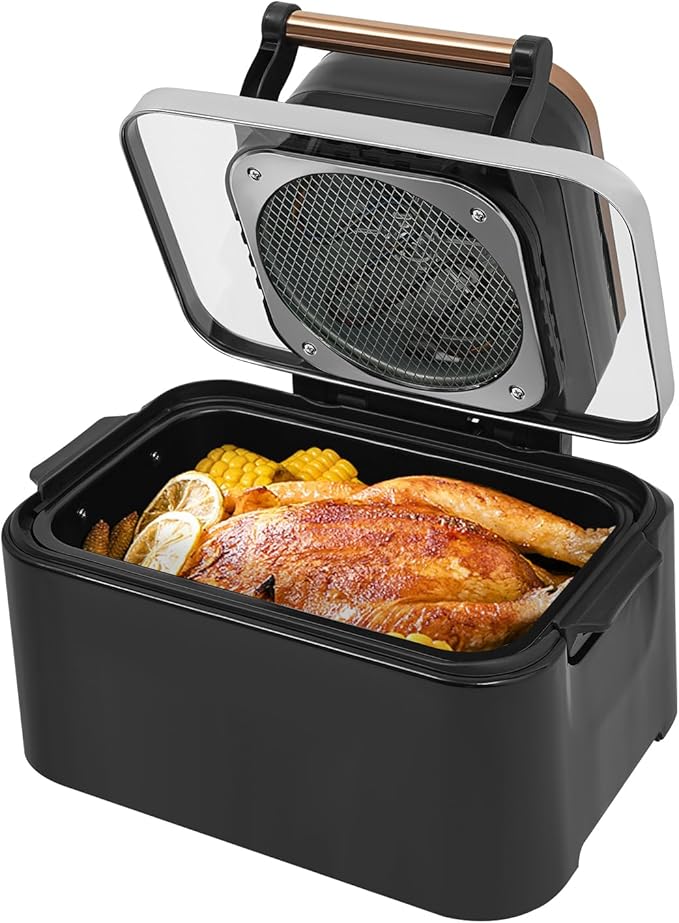 12.68QT Glass Air Fryer, 1700W Large Capacity Non-Toxic Air Fryer Oven with Transparent Window, 6 Presets & Precise Temp Control for Roast, Bake, Fry (Black)