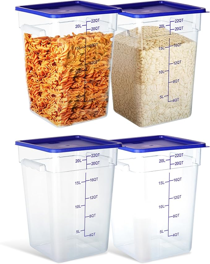 STEELUS 4 Pack 22 Quart Food Storage Containers with Lids, Polycarbonate Square Commercial Food Containers, NSF, Clear, New Version