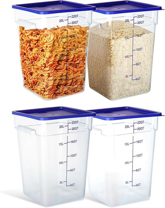 STEELUS 4 Pack 22 Quart Food Storage Containers with Lids, Polycarbonate Square Commercial Food Containers, NSF, Clear, New Version