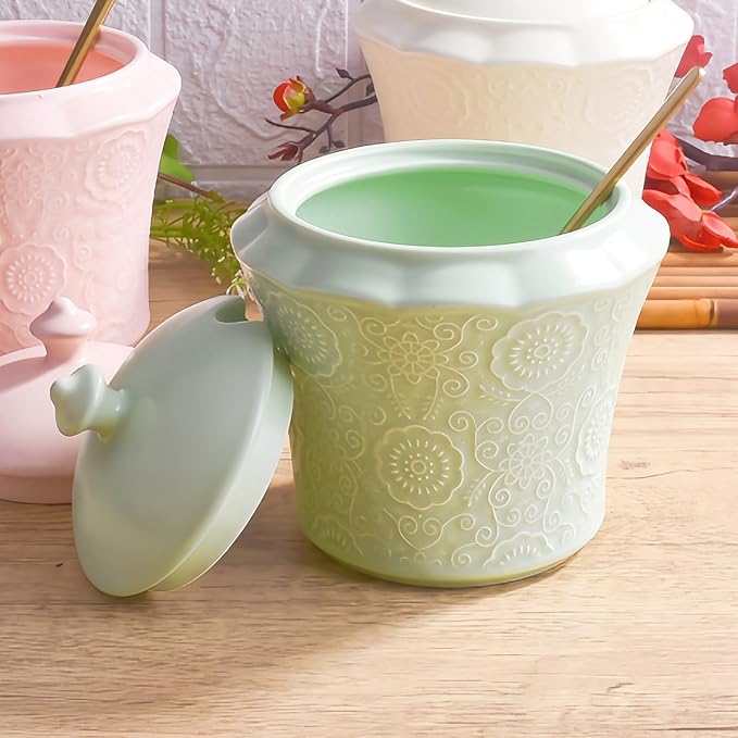 13.5oz Sugar Bowl with Lid and Spoon Green Ceramic Sugar Creamer Container, Sugar Jar, Durable Sugar Pot for Coffee Bar Accessories, Coffee Bar Decor