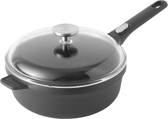 BergHOFF GEM Non-Stick Cast Aluminum Sauté Pan 10" 3.4 qt. Stay-Cool, Detachable Handle Glass Lid Ferno-Green, PFOA Free Coating Induction Cooktop Fast Heating Oven Safe