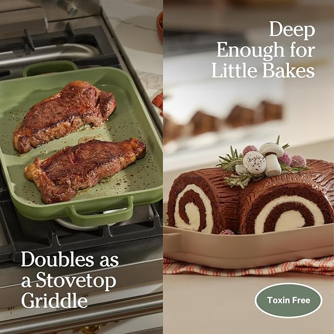 Our Place Mini Griddle Pan | 9" (2 Qt) Nonstick Ceramic Griddle Pan for Stovetop & Oven | PFAS-Free, Oven-Safe up to 450°F, Easy-Grip Handles | Steam