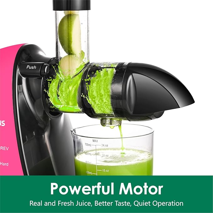 Slow Masticating Juicer,Brecious Cold Press Juicers with 2 Speed Modes & Quiet Motor,Juicers Machines Vegetable and Fruit with Reverse Function,Celery Juicer,BPA-Free,Easy to Clean (Pink)