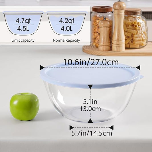 NUTRIUPS 4.7 Quart Large Glass Mixing Bowl with Lid, Deep Big Glass Bowl Large Salad Bowl (Twilight Purple)