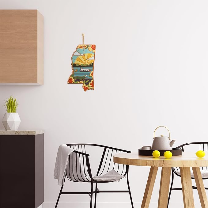 Totally Bamboo Mississippi State Shaped Cutting Board and Charcuterie Serving Platter with Artwork by Summer Stokes, Includes Hang Tie for Wall Display