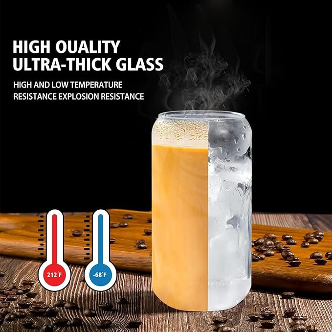 Glass Cups with Lids and Straws Set of 8 – 16oz Iced Coffee Tumblers for Family Gatherings, Holiday Parties, and Daily Drinks – Gift-Ready Drinkware for Christmas or Thanksgiving