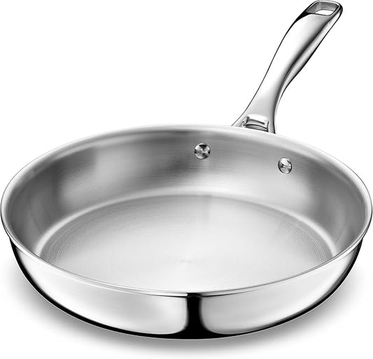 LEGEND COOKWARE 5-Ply Stainless Steel 12-Inch Frying Pan - Induction Compatible, Oven Safe 800°F - Non-Toxic, No Coatings - Even Heating, Won't Warp - Built to Last Generations