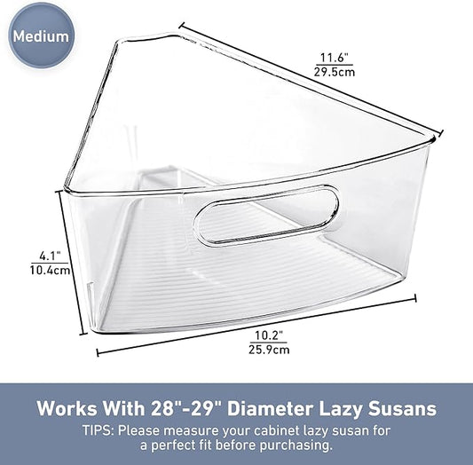 Leeden Lazy Susan Organizer for 28" Diameter Corner Lazy Susan, Plastic Kitchen Cabinet Storage Bins with Handle, 6 Packs, 1/8 Wedge - Food Safe, BPA Free