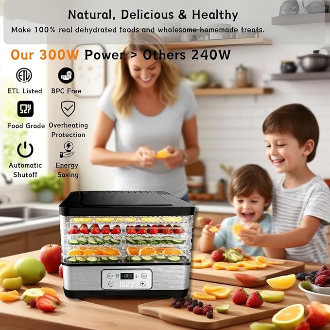Food Dehydrator Machine-Dehydrators for Jerky Beef Fruit, 300W 158 ℉ Temperature Control & 24H Timer Food Dryer with 5 BPA-Free Trays Fruit Dryer for Herb, Fruit, Dog Treats (Black)